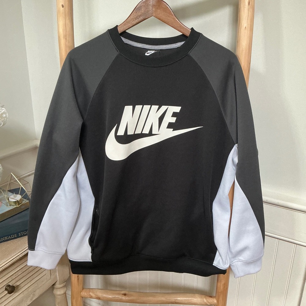 Nike Mens Colorblock Crewneck Sweatshirt Black Grey White Logo Size L